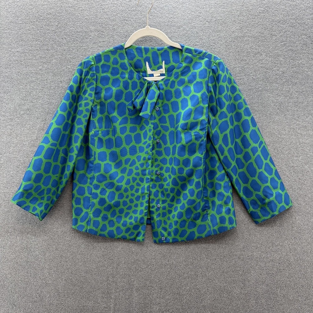 VTG 60s Julie Miller California Jacket Womens 10 Blue Animal Print Bow Ladylike